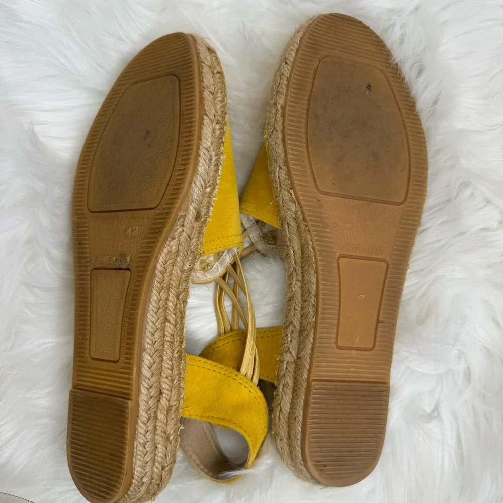 Toni Pons Nuria Vibrant Yellow Leather Espadrille Wedge Sandals